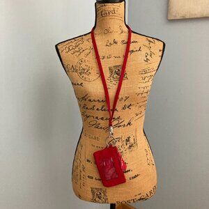 Vera Bradley Zip ID Case & Lanyard SET Coin Purse Keychain ID Badge Tango Red